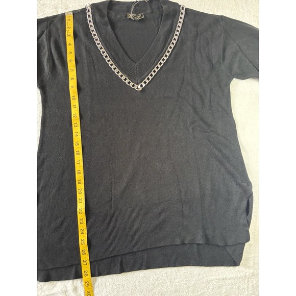 DG2 by Diane Gilman Lux Touch Knit Chain-Trim V-Neck Sweater Black S New - Picture 4 of 13